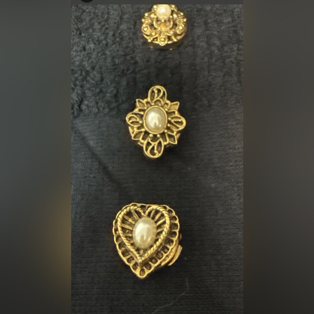 Vintage Retro Button Covers, Faux Pearl And Gold Tone, Set Of Three 1980-90's